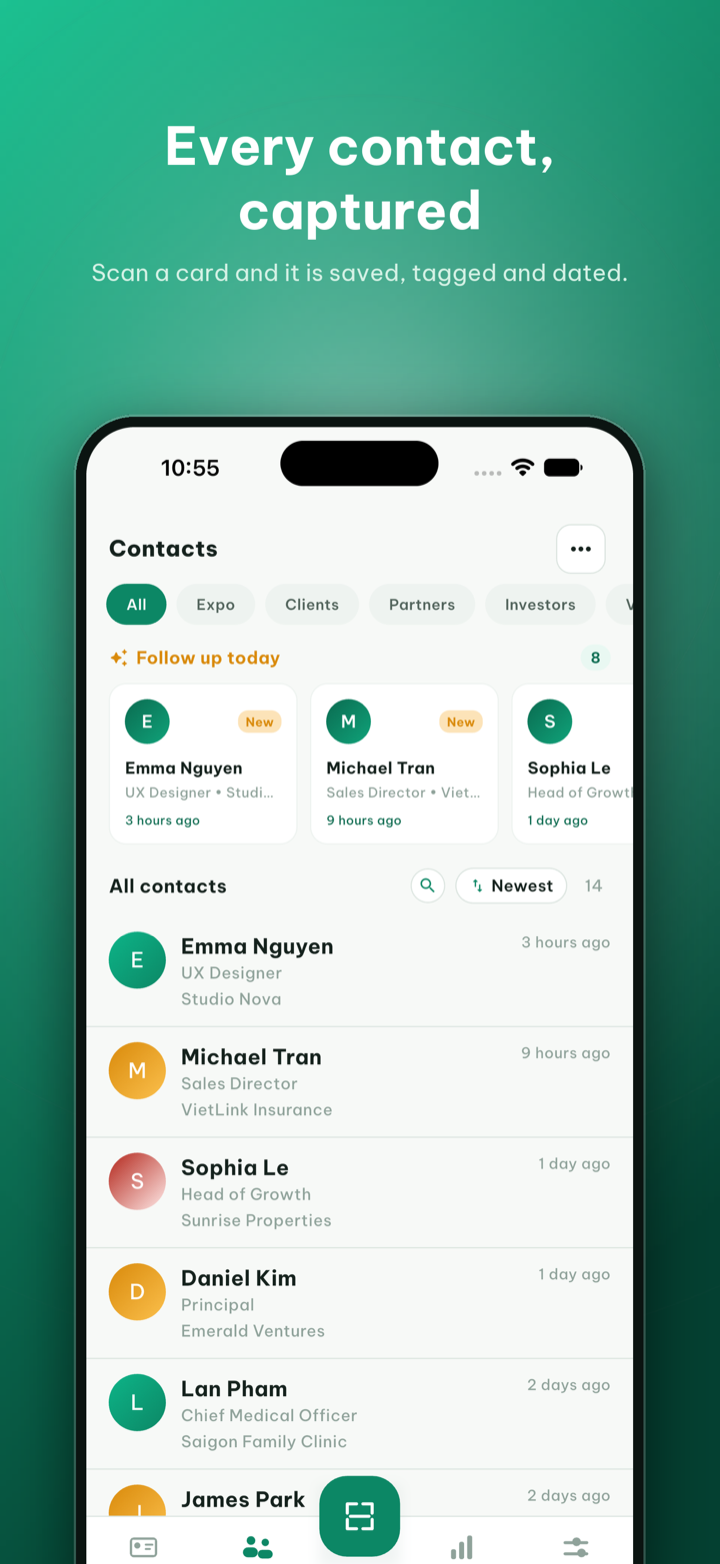 Your contacts, captured and organised